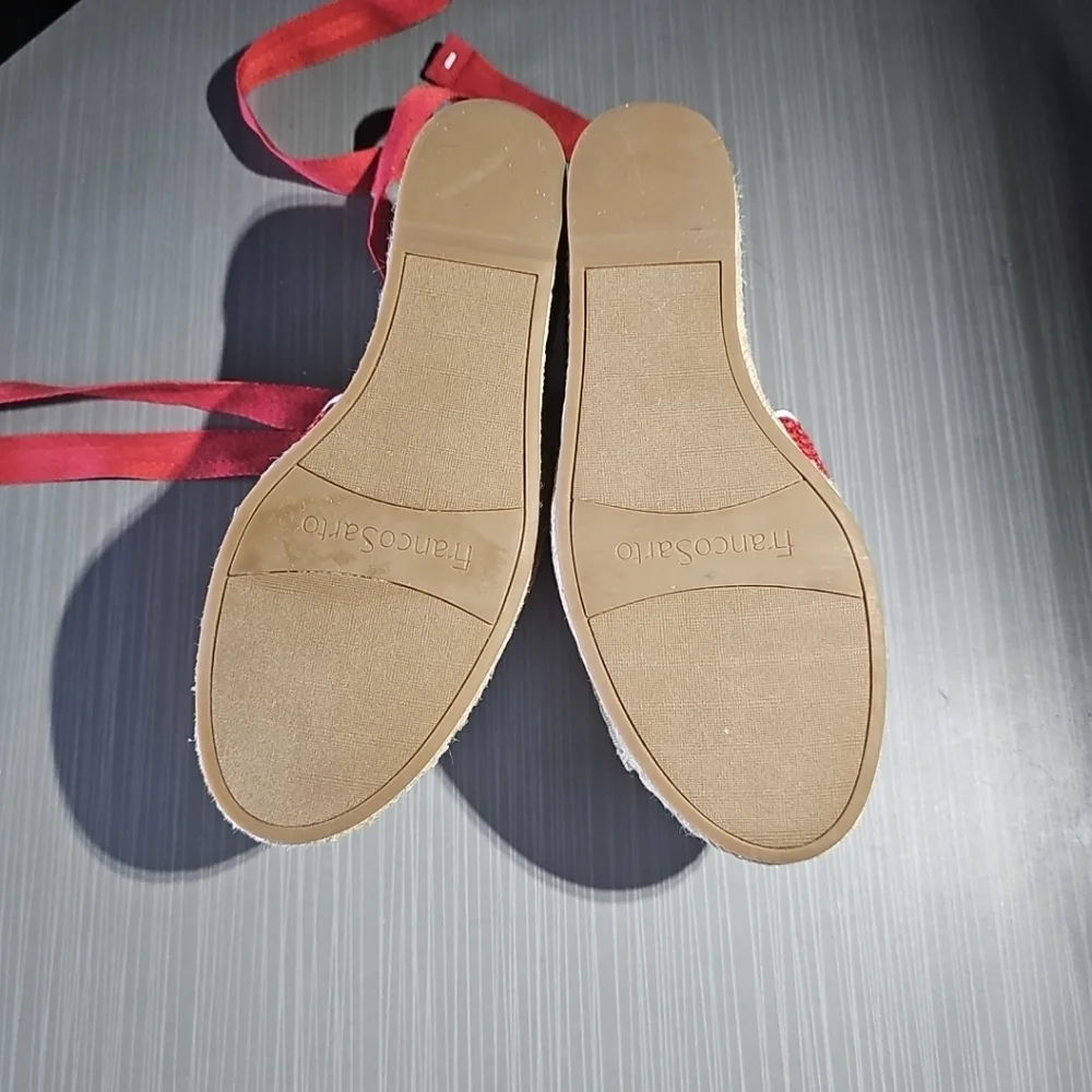 Red Woven Espadrille Wedge Sandals with Ankle Tie